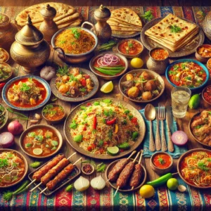 Vibrant Traditional Pakistani Feast Showcasing Dishes Like Biryani, Nihari, Assorted Kebabs, And Fresh Naan Bread