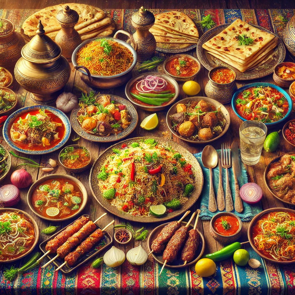 Vibrant Traditional Pakistani Feast Showcasing Dishes Like Biryani, Nihari, Assorted Kebabs, And Fresh Naan Bread